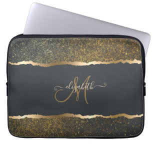 Moderne Elegante Gouden Monogram Laptop Sleeve
