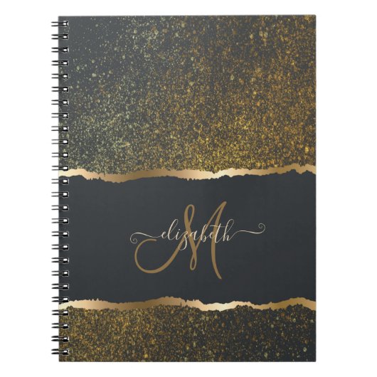 Moderne Elegante Gouden Monogram Notitieboek (Voorkant)