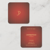 Moderne Elegante Gouden Monogram Rode Sjabloon Lux Vierkante Visitekaartje (Voorkant / Achterkant)