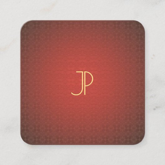 Moderne Elegante Gouden Monogram Rode Sjabloon Lux Vierkante Visitekaartje (Voorkant)
