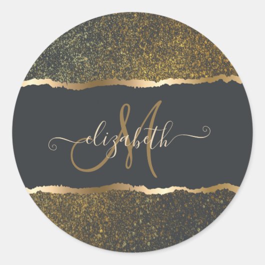 Moderne Elegante Gouden Monogram Ronde Sticker (Voorkant)