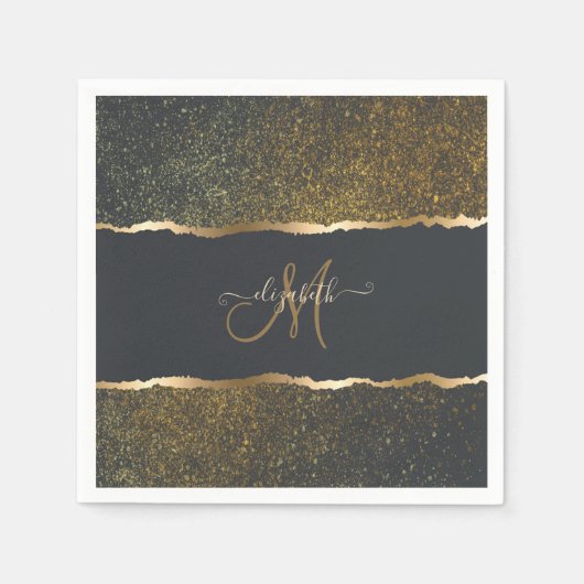 Moderne Elegante Gouden Monogram Servet (Voorkant)