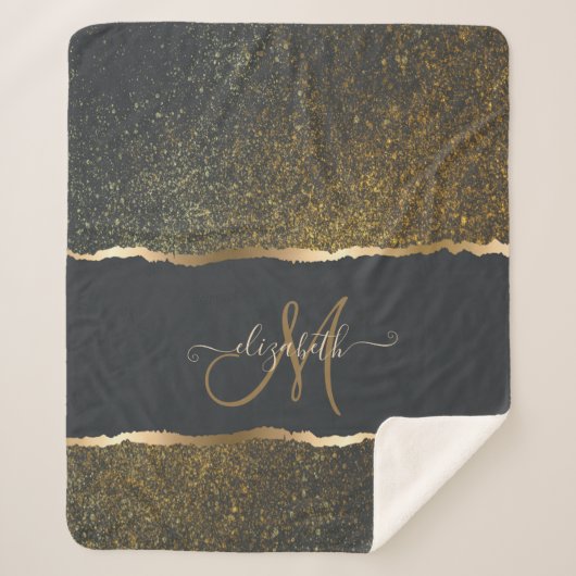 Moderne Elegante Gouden Monogram Sherpa Deken (Voorkant)