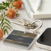 Moderne Elegante Gouden Monogram Sleutelhanger (Voorkant Rechts)