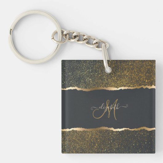 Moderne Elegante Gouden Monogram Sleutelhanger (voorkant)