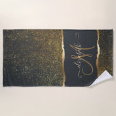 Moderne Elegante Gouden Monogram Strandlaken (Voorkant)