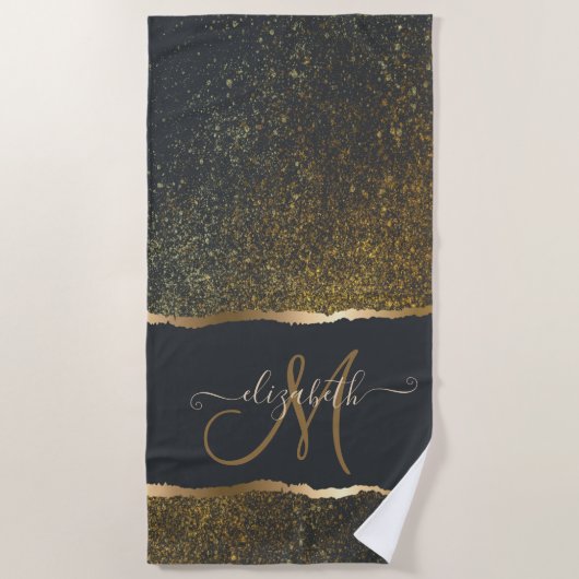 Moderne Elegante Gouden Monogram Strandlaken (Voorkant)