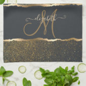 Moderne Elegante Gouden Monogram Theedoek (Gevouwen)