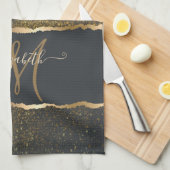 Moderne Elegante Gouden Monogram Theedoek (Quarter Fold)