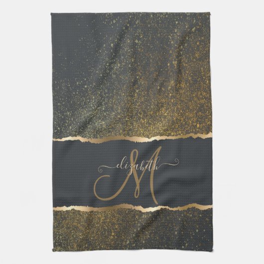 Moderne Elegante Gouden Monogram Theedoek (Verticaal)