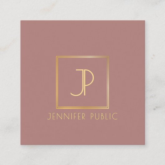 Moderne Elegante Gouden Monogrammed Ontwerp Sjablo Vierkante Visitekaartje (Voorkant)
