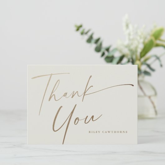 Moderne Elegante Gouden Script Boho Bruidsfeest Bedankkaart (Staand voorkant)