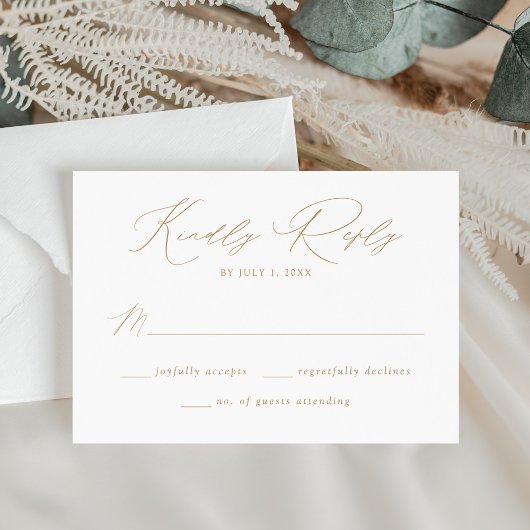 Moderne Elegante Gouden Script Bruiloft RSVP Kaartje
