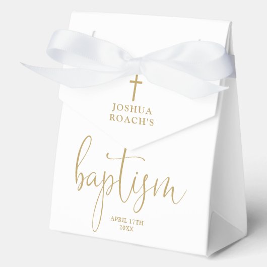 Moderne Elegante Gouden Script Doop Favorieten Doo Bedankdoosjes (Voorkant)