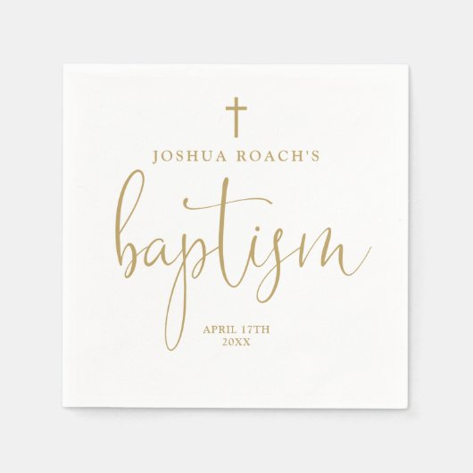 Moderne Elegante Gouden Script Doop Servet (Voorkant)