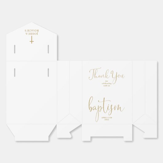 Moderne elegante gouden script doop voorkeur box bedankdoosjes (Ongevouwen)