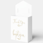 Moderne elegante gouden script doop voorkeur box bedankdoosjes (Open)