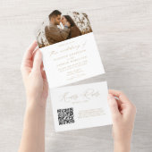 Moderne Elegante Gouden Script Foto Bruiloft All In One Uitnodiging (Afscheurbaar)