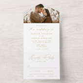 Moderne Elegante Gouden Script Foto Bruiloft All In One Uitnodiging (Binnen)