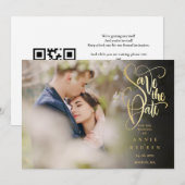 Moderne Elegante Gouden Script Foto QR Code Save The Date (Voorkant / Achterkant)