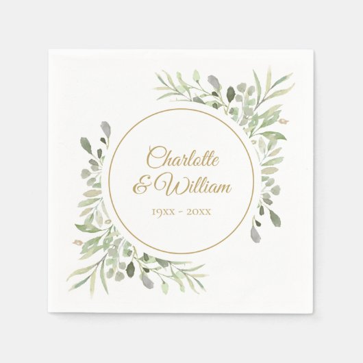 Moderne Elegante Gouden Script Groenelementen Servet (Voorkant)