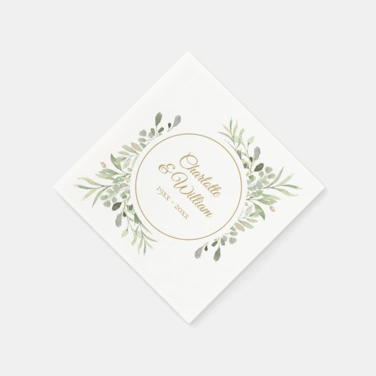 Moderne Elegante Gouden Script Groenelementen Servet (Hoek)