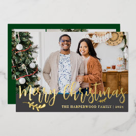 Moderne Elegante Gouden Script Prettig Kerstfeest Folie Feestdagenkaart