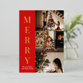 Moderne Elegante Gouden Script Prettig Kerstmis Fo Folie Feestdagenkaart (Staand Voorkant)