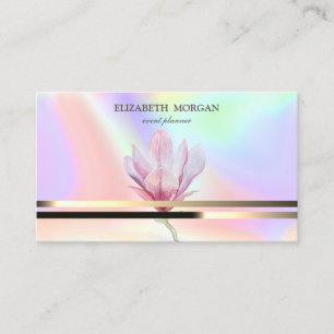 Moderne Elegante Gouden Strepen Magnolia Holografi Visitekaartje