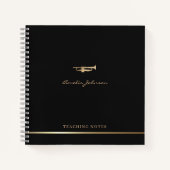 Moderne elegante gouden trompet muzikant leraar notitieboek (Voorkant)