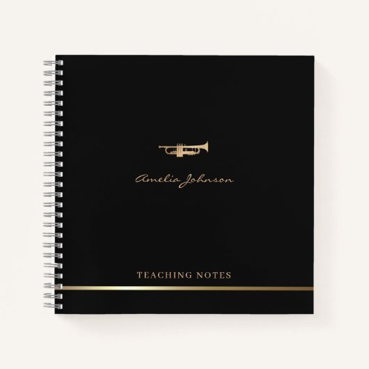 Moderne elegante gouden trompet muzikant leraar notitieboek (Voorkant)