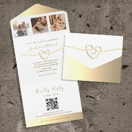 Moderne Elegante Gouden Trouwuitnodiging met QR-co All In One Uitnodiging