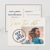 Moderne Elegante Gouden Typografie SAVE THE DATE Aankondigingskaart (Voorkant / Achterkant)