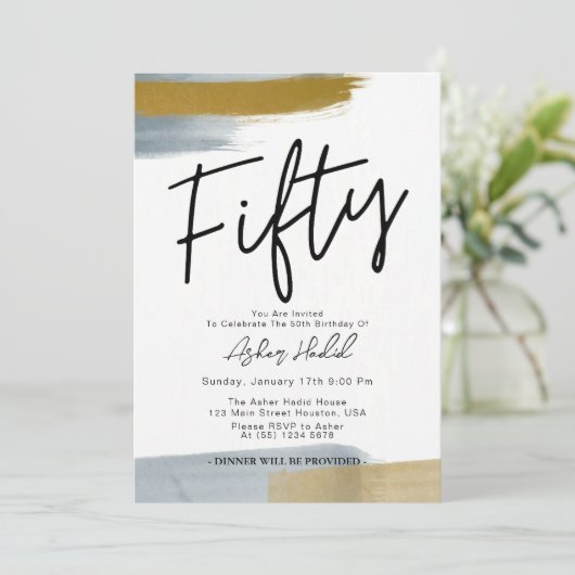 Moderne Elegante Gouden VIJFTIG 50e Verjaardagsfee Kaart (Staand voorkant)