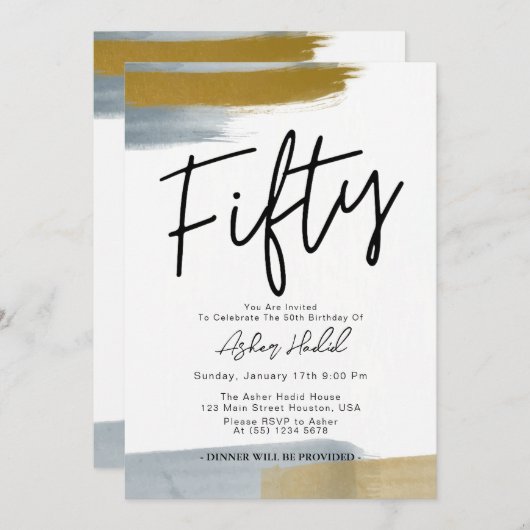 Moderne Elegante Gouden VIJFTIG 50e Verjaardagsfee Kaart (Voorkant / Achterkant)