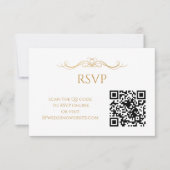 Moderne Elegante Gouden & Witte QR Code Trouwfeest RSVP Kaartje (Voorkant)