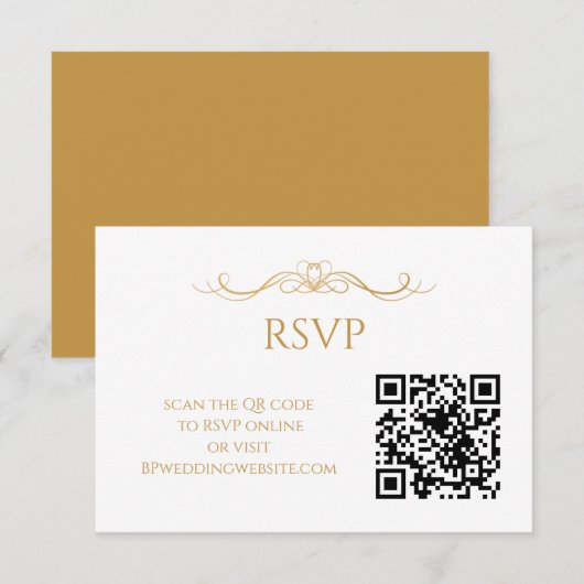 Moderne Elegante Gouden & Witte QR Code Trouwfeest RSVP Kaartje (Voorkant / Achterkant)