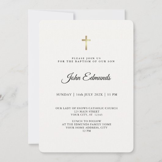 Moderne Elegante Gouden & Zwarte Calligrafie Doop Kaart (Voorkant)