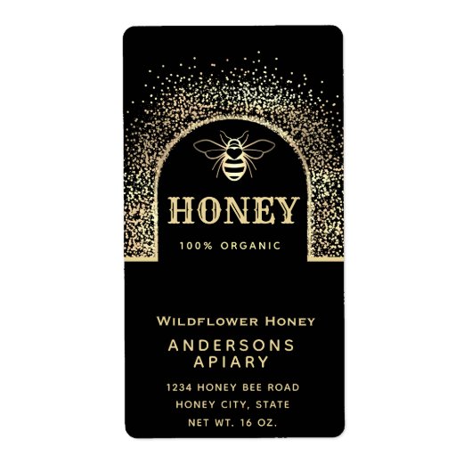 Moderne elegante gouden zwarte honingpot etiket (Voorkant)