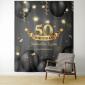 Moderne elegante Gouden zwarte verjaardag achtergr Wandkleed (In situ)