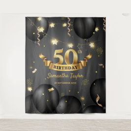 Moderne elegante Gouden zwarte verjaardag achtergr Wandkleed