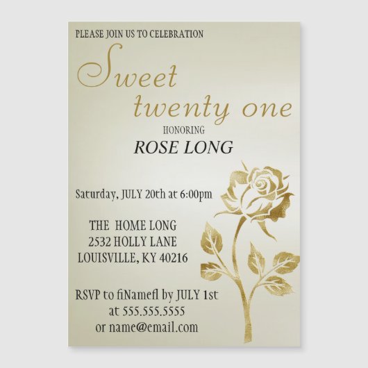 Moderne, elegante goudRoos bespaart datum Magnetische Uitnodiging (Voorkant)