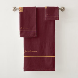 Moderne elegante granaat chic monogrammed strepen bad handdoek