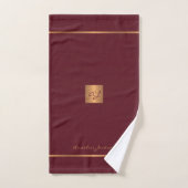 Moderne elegante granaat chic monogrammed strepen bad handdoek (Handdoek)