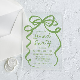 Moderne Elegante Green Bow Graduation Party Acryl Uitnodigingen