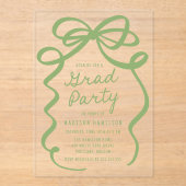 Moderne Elegante Green Bow Graduation Party Acryl Uitnodigingen (Voorkant)