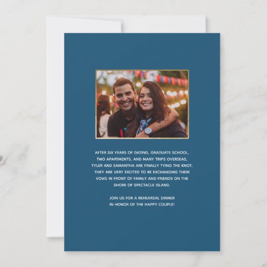 Moderne, elegante Green & Navy Rehearsal Invite Kaart (Achterkant)