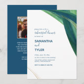 Moderne, elegante Green & Navy Rehearsal Invite Kaart (Voorkant / Achterkant)