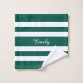 Moderne elegante Green White Stripes Pattern Name Bad Handdoek (Wasdoekje)