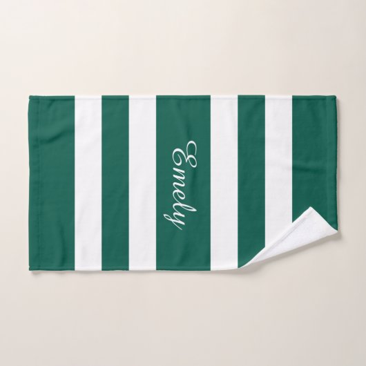 Moderne elegante Green White Stripes Pattern Name Bad Handdoek (Handdoek)